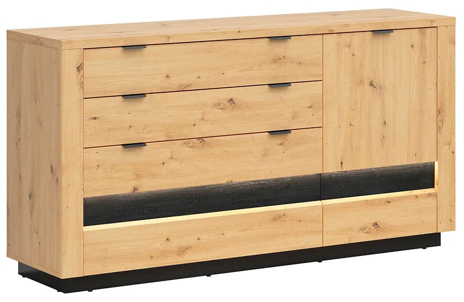 Komoda BRW Ostia KOM1D4S (dub artisan + dub čierny) (s LED osvetlením). Akcia -35%. Vlastná spoľahlivá doprava až k Vám domov. 1025968