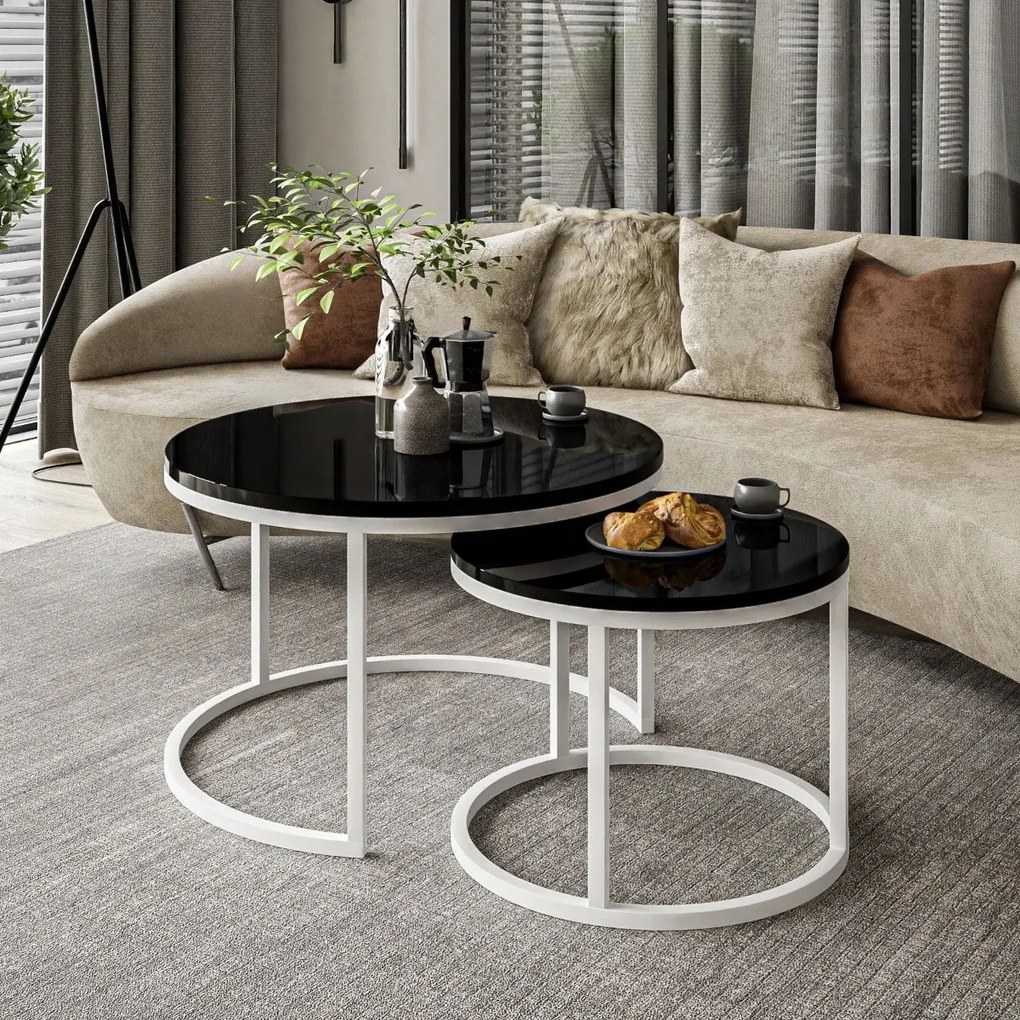 OKRÚHLY KONFERENČNÝ STOLÍK LEONARDO 2 v 1 ČIERNY LESK + BIELY PODSTAVEC