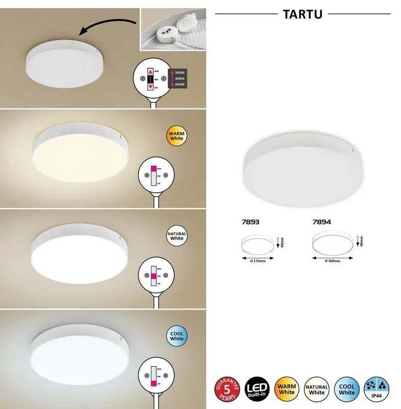 Rabalux LED vonkajšie stropné svietidlo TARTU 24W | 2500lm | 2800-6000K CCT | IP44 - biela