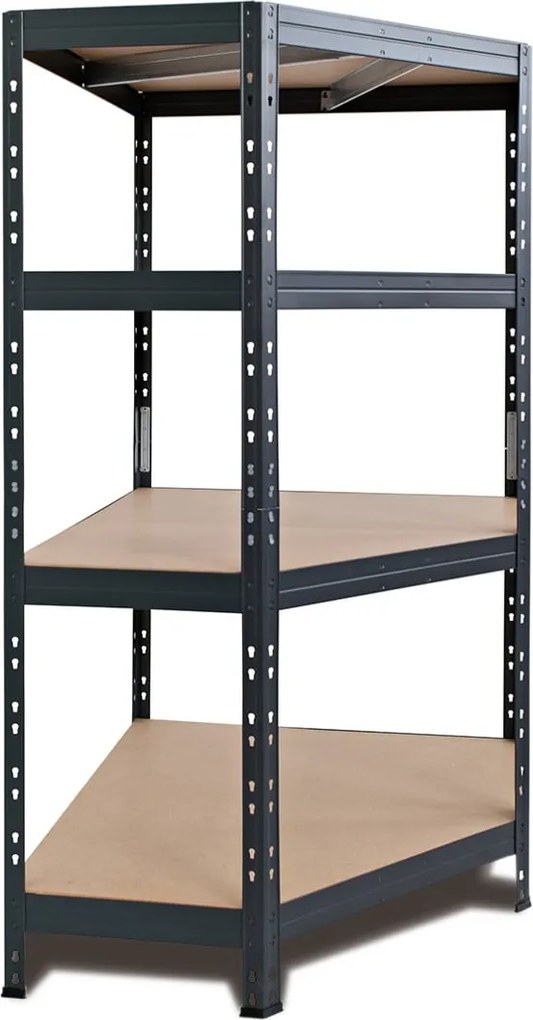 Rohový kovový regál RIVET s HDF policou, 180x90x45x64,5 cm