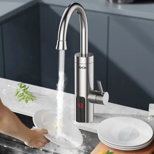 Prietokový ohrievač vody s LED displejom 3000W/230V IPX4 nerezová oceľ