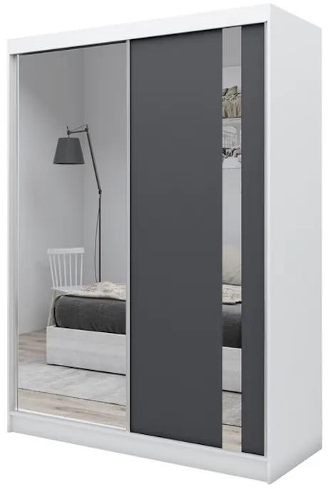 Skriňa s posuvnými dverami a zrkadlom GRACJA, 160x216x61, biela/grafit