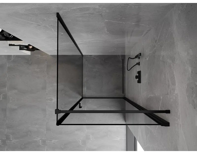 Mexen Mist-B, 1-krídlový výklopný sprchový kút, pravý, 80 x 80 cm, číre sklo-čierny rám, 8A2T-080-080-70-70-P
