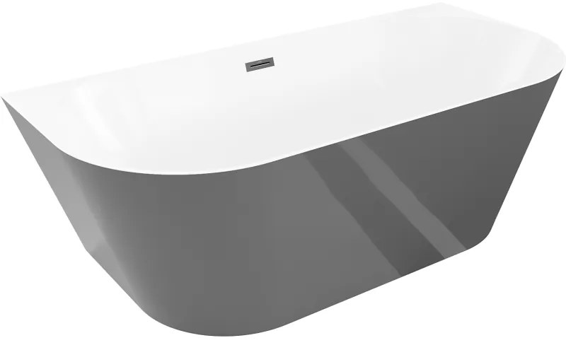 Mexen Oval Slim, voľne stojaca vaňa ku stene, 170 x 80 cm, biela-šedá, čierny matný prepad, 52661708062-70