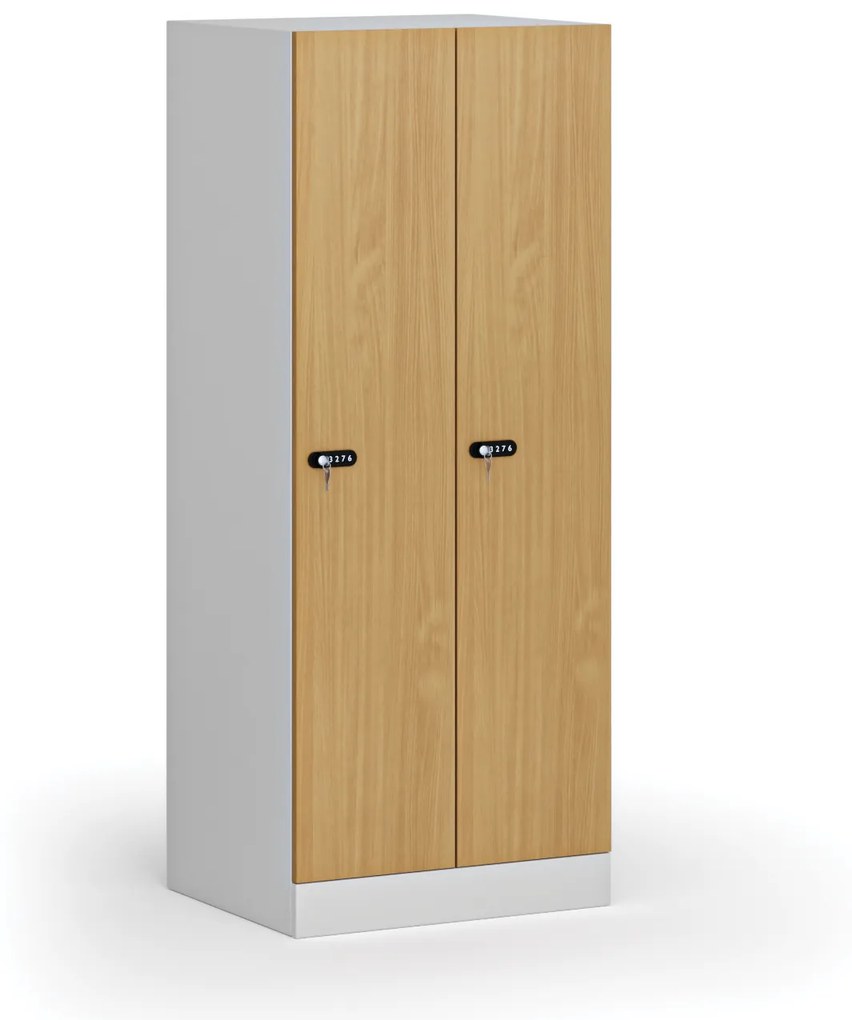 Šatníková skrinka znížená, 2 oddiely, 1500 x 600 x 500 mm, mechanický kódový zámok, laminované dvere, buk