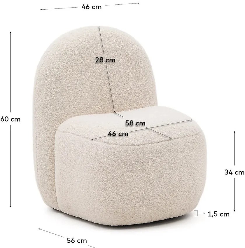 Biele detské kresielko z textílie buklé Bucky – Kave Home