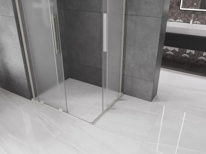 Mexen Velar L Duo, sprchový kút s posuvnými dverami 100 x 90 cm, 8mm sklo námraza, brúsená oceľ, 871-100-090-02-33-97