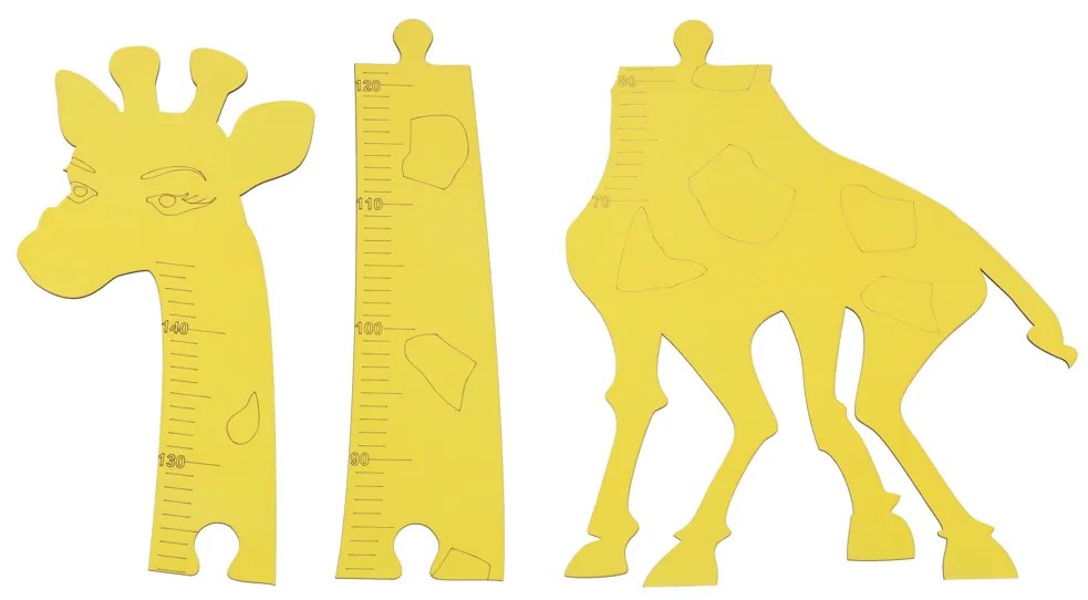 KIK Drevená žirafa rastová 125 cm žltá + tabuľa 32 x 44 cm
