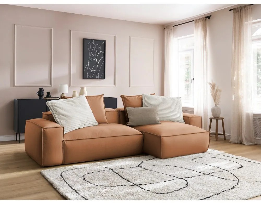 Hnedá rohová pohovka z imitácie kože (variabilná) Boheme – Bobochic Paris