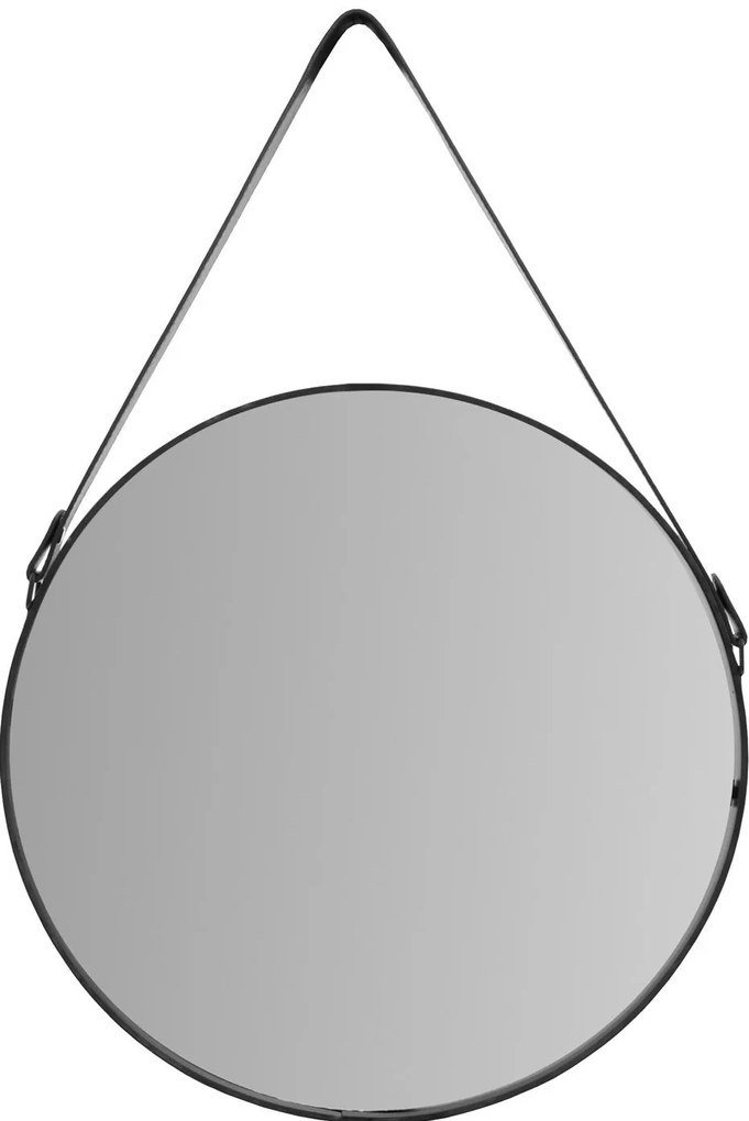 Tutumi, okrúhle zrkadlo na koženej páske 70 cm CFZL-MR070, čierna, HOM-09801