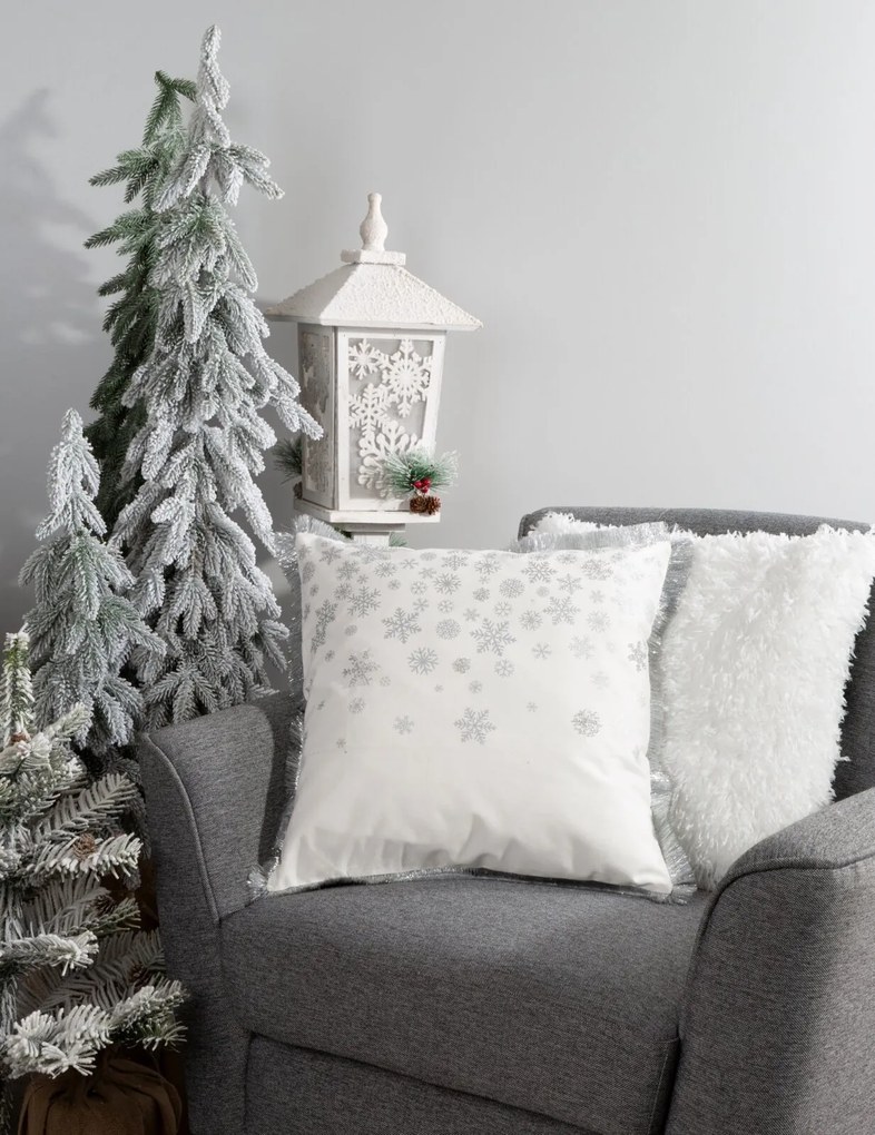 VIANOČNÁ DEKORAČNÁ OBLIEČKA NA VANKÚŠ HOLLY 45X45 CM BIELA