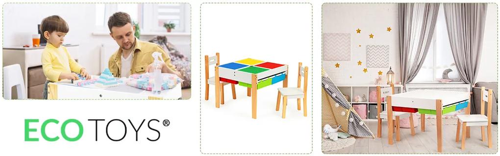 Drevený detský nábytok set stôl +2 stoličky ECOTOYS