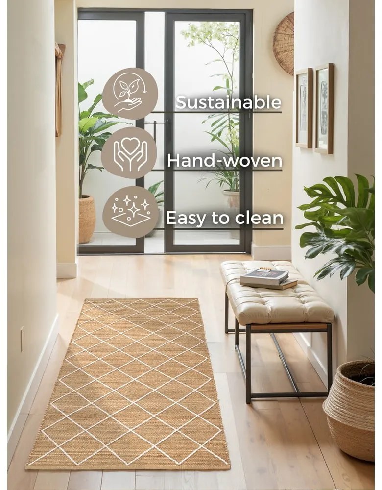 Ručne tkaný jutový behúň v prírodnej farbe 80x200 cm Kunu – Hanse Home