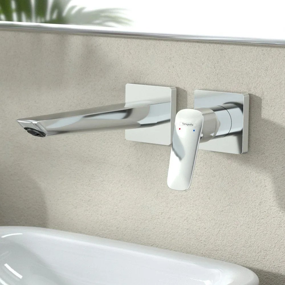 HANSGROHE Logis Fine 2-otvorová páková umývadlová batéria pod omietku, pre nástennú montáž, s rozetami, výtok 206 mm, chróm, 71256000