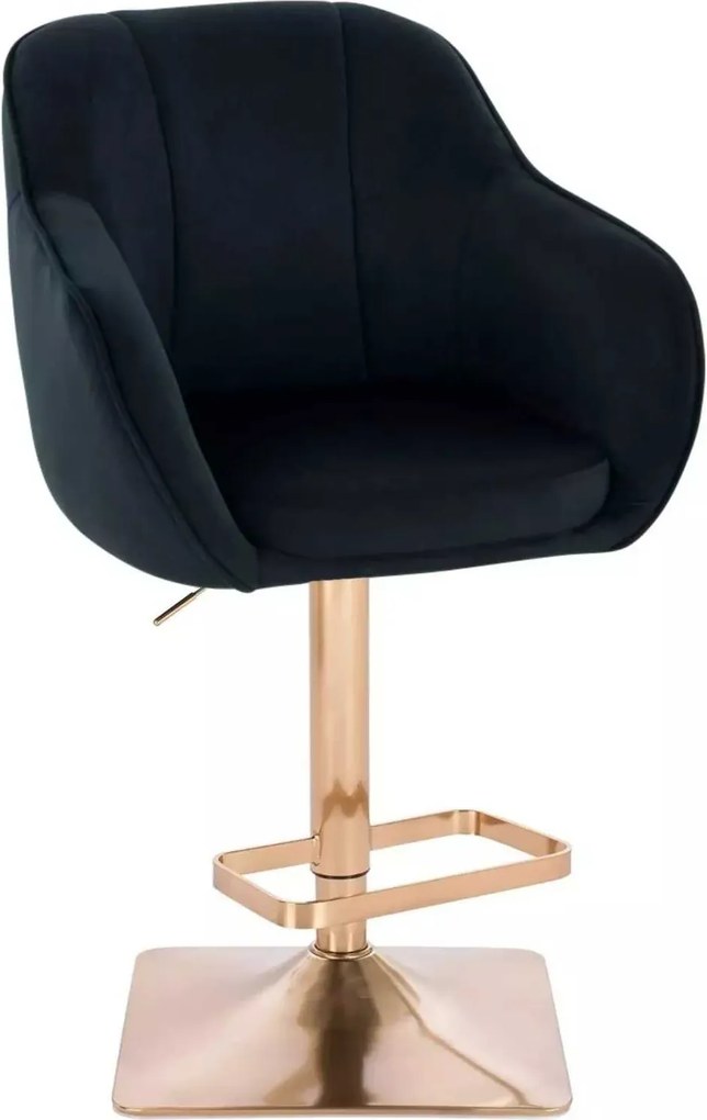 LuxuryForm DESIGN Barová stolička AVOLA VELUR na zlatej hranatej podstave - čierna