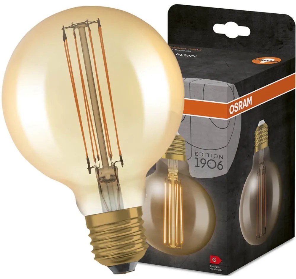 Dekoratívna LED žiarovka E27 G95 8,8W = 60W 806lm 2200K Warm 320° Filament Dimmable OSRAM Vintage 1906