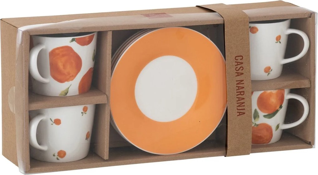 Kávová sada so 4 šálkami s podšálkami Casa Naranja - Ø 13*7 cm / 200 ml