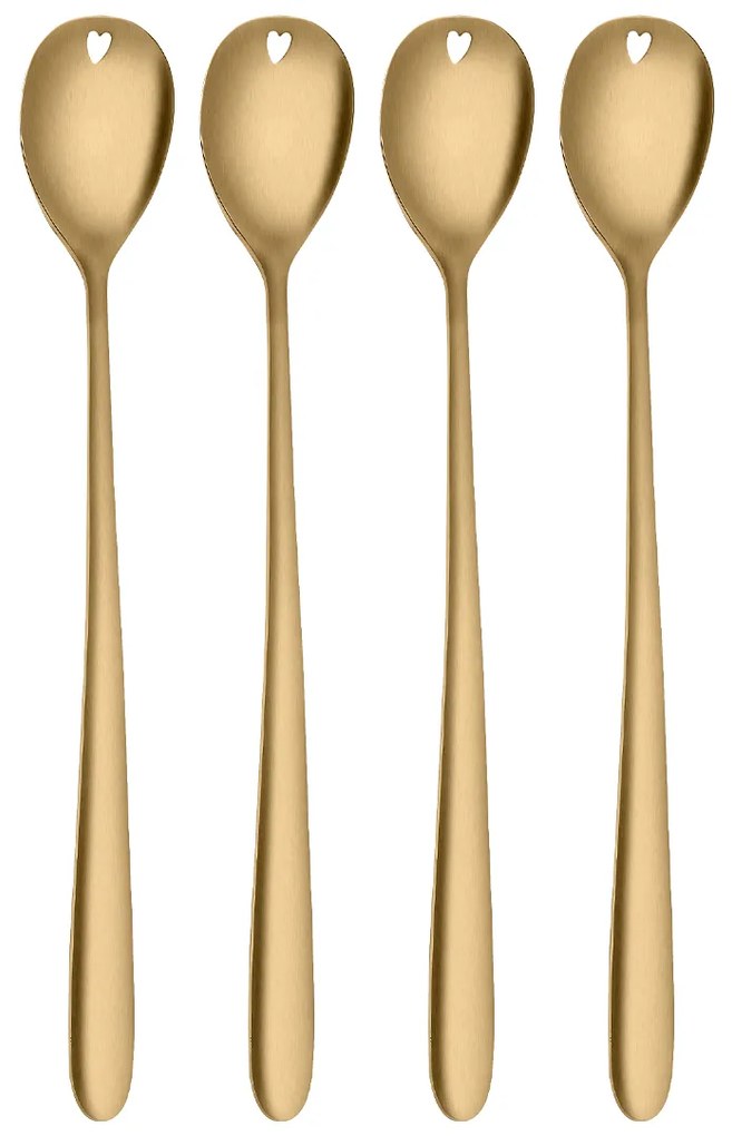 Latté lyžičky so srdiečkom zlaté 4 ks set – Love Cutlery - 116626