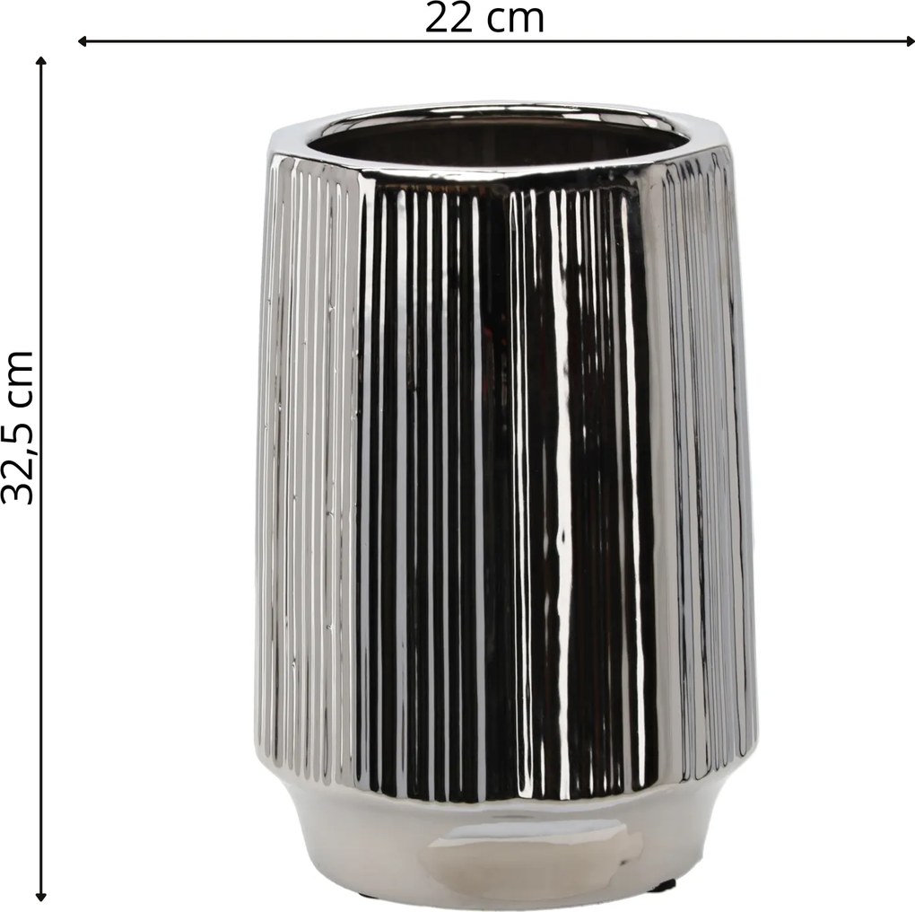 Keramický obal na květináč Cove 22 cm stříbrný