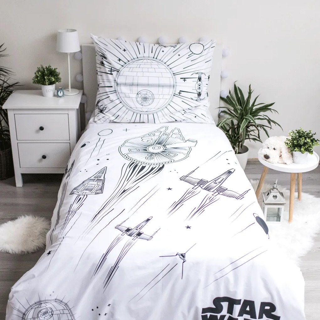 Jerry Fabrics Bavlnené obliečky so svietiacim efektom 140x200 + 70x90 cm - Star Wars "Death Star"
