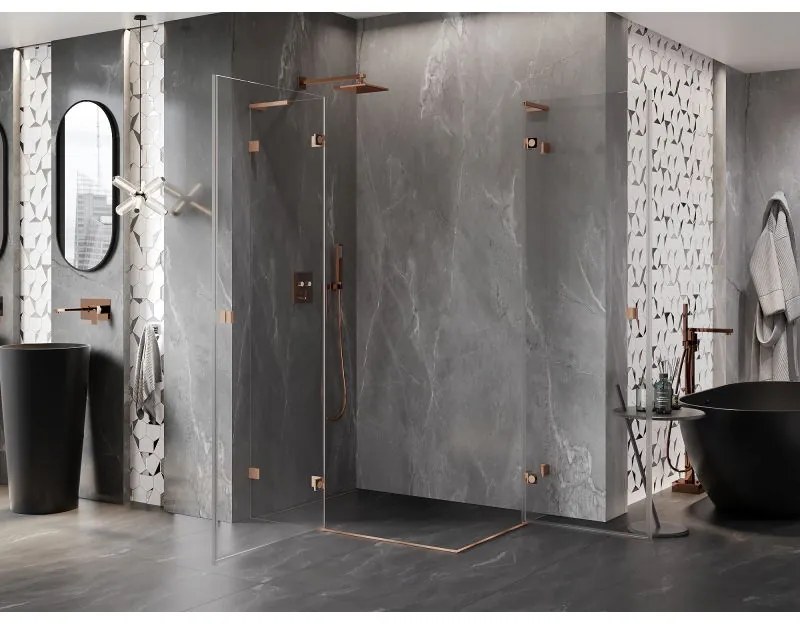 Mexen Lunar, L Duo výklopný sprchový kút 80 x 75 cm, 8mm číre sklo, profil medená matná, 834L-080-075P-65-00