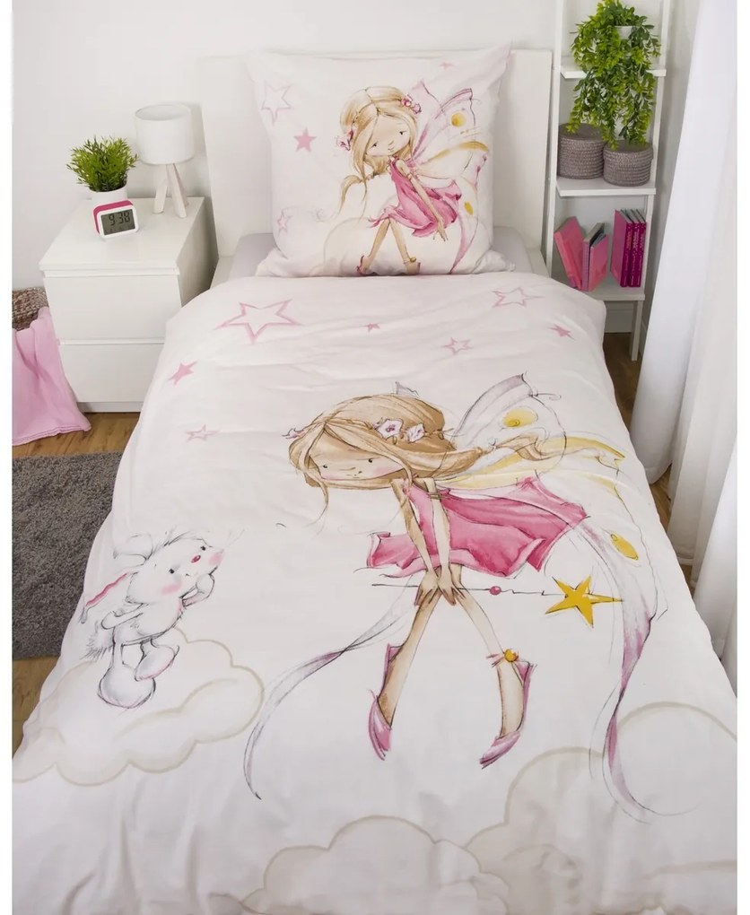 Detská flanelová posteľná bielizeň Herding Fairyand Bunny, 135 x 200 cm, 80 x 80 cm