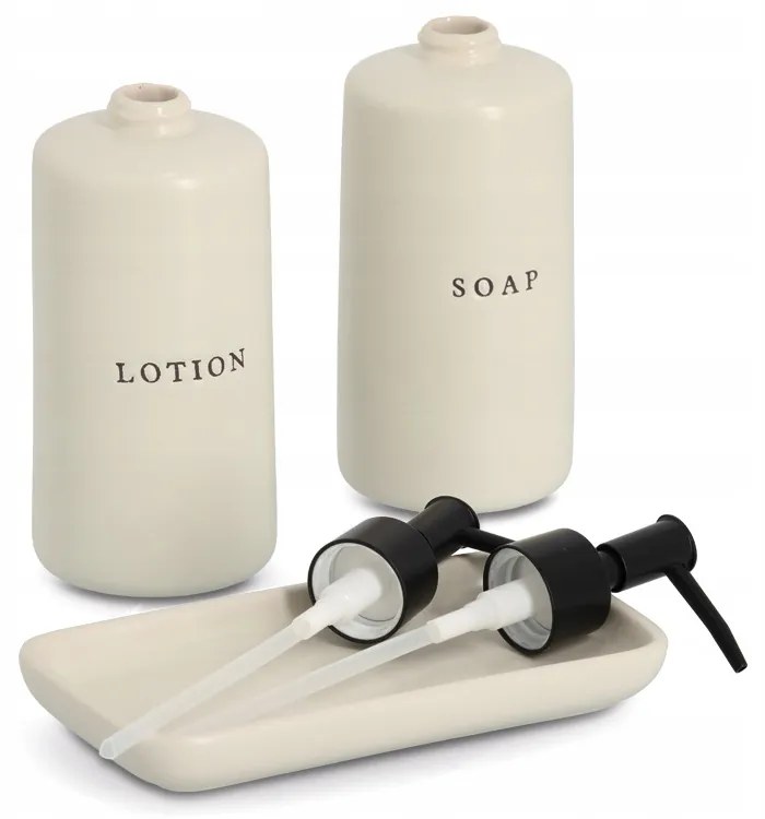 Súprava keramických dávkovačov na mydlo a mlieko s miskou SOAP+LOTION