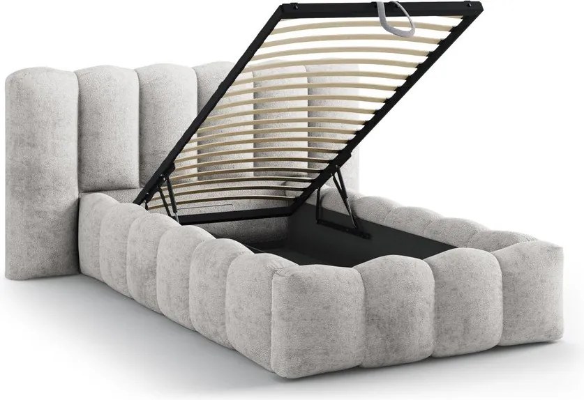 Sivá čalúnená jednolôžková posteľ s úložným priestorom s roštom 90x200 cm Lupine – Micadoni