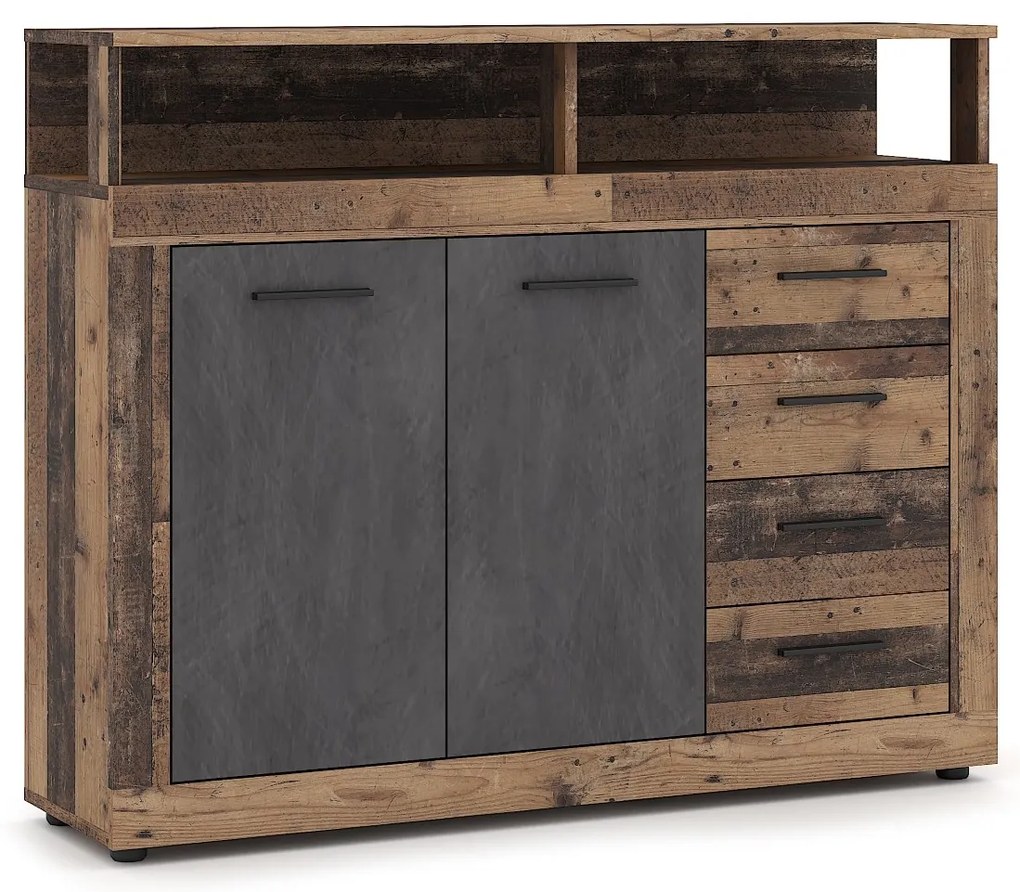 Komoda Luna 119 cm dub Matera tmavý/šedá