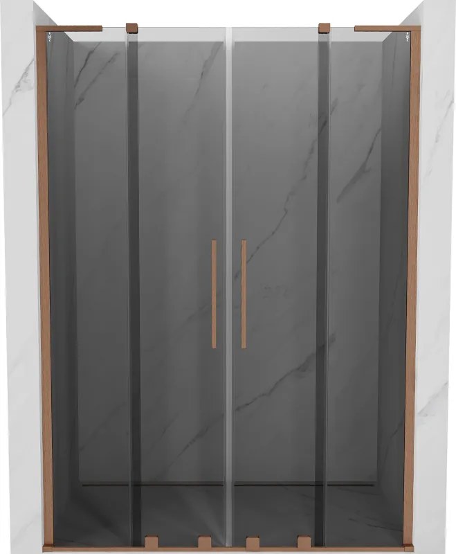 Mexen Velar L Duo, posuvné sprchové dvere do otvoru 150 cm, 8mm šedé sklo, medená matná, 871-150-003-42-65