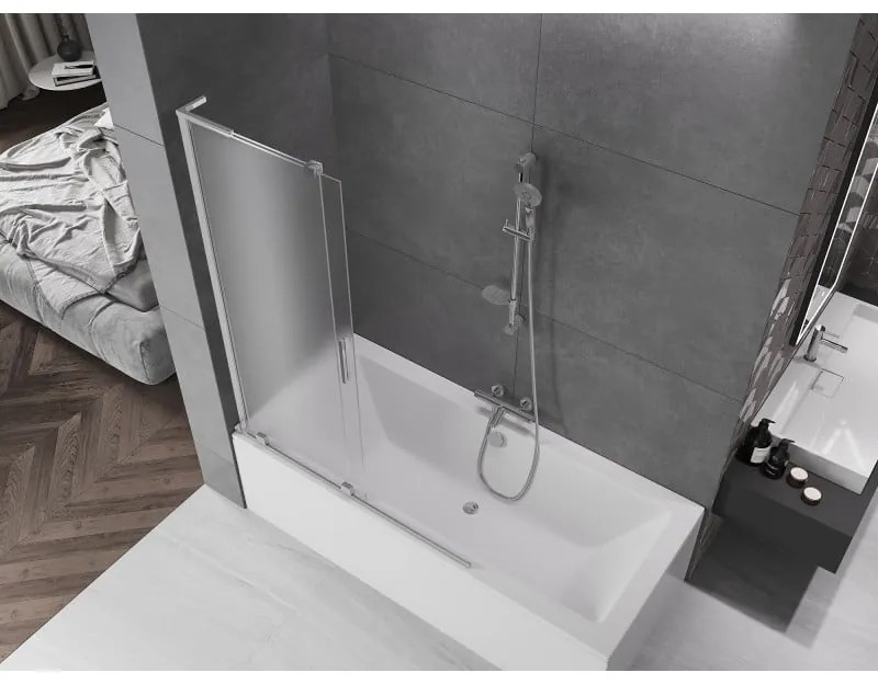 Mexen Velar L, 2-krídlová posuvná vaňová zástena 120 x 150 cm, 8mm sklo námraza, chrómová, 896-120-003-31-01