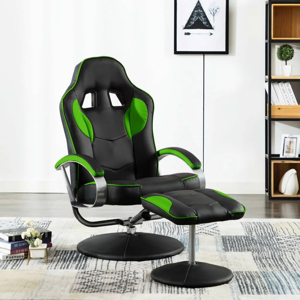vidaXL Skladacia herná stolička s podnožkou zelená umelá koža