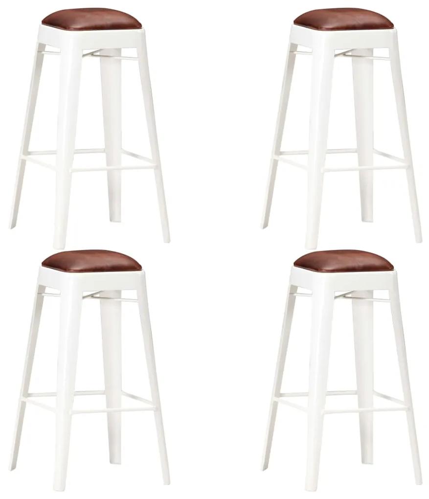 vidaXL Barové stoličky 4 ks, biele, pravá koža