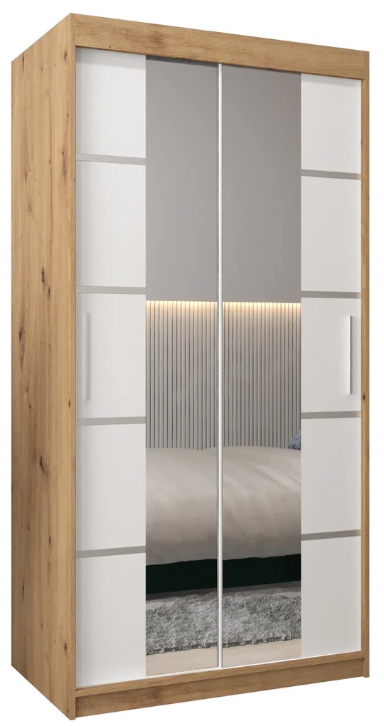 Šatníková skriňa 120 cm Verika 4 120 (dub artisan + biela). Akcia -19%. Vlastná spoľahlivá doprava až k Vám domov. 1064259