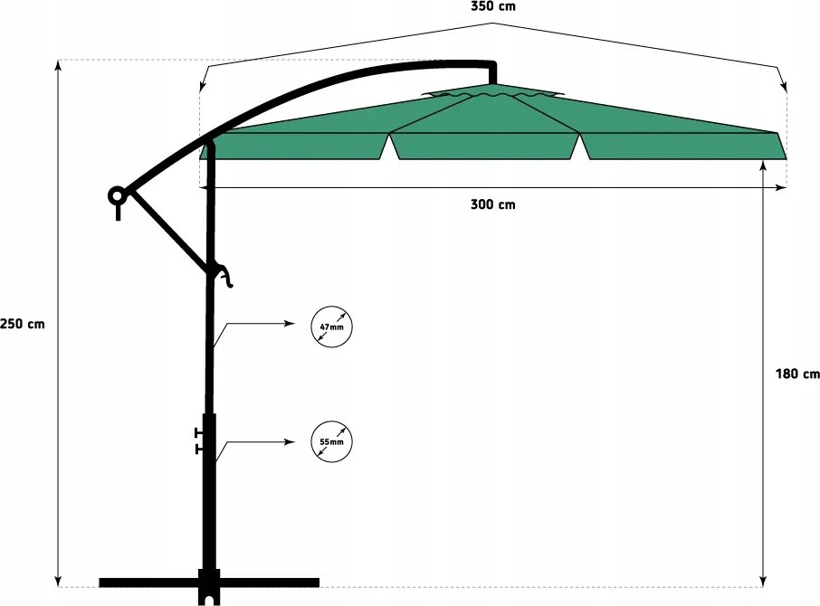 Bestent Záhradný skladací zelený slnečník 350cm BS99/49