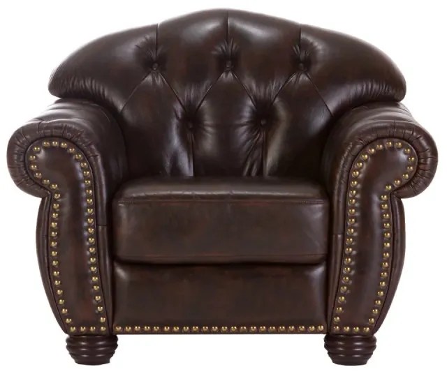 furniture-nabytek.cz - Masívne kreslo Chesterfield Hereford z pravej kože, hnedé – 112×96×94 cm