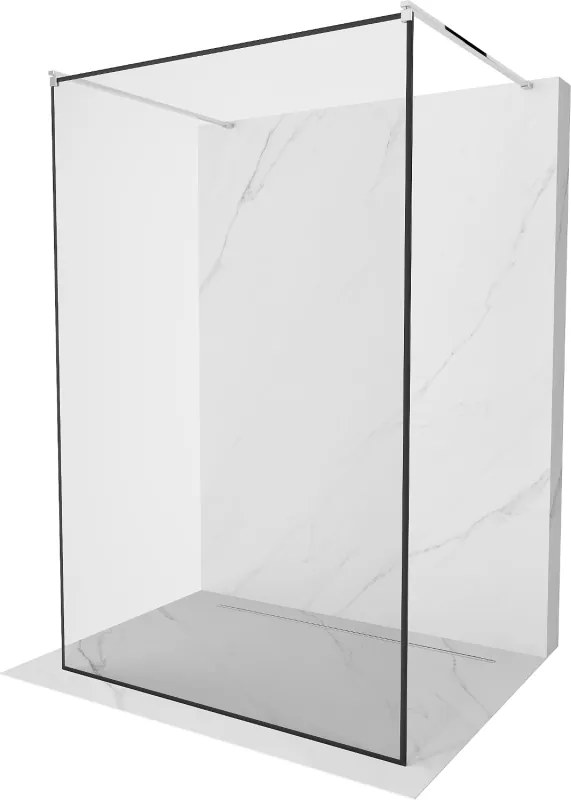 Mexen Kioto, priechodná sprchová zástena 100 x 200 cm, 8mm sklo číre/čierny vzor, 2x chrómová stabilizačná rozpera, 800-100-002-01-70