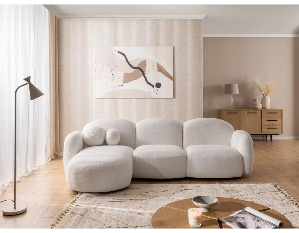 Krémová rohová pohovka z textílie buklé (ľavý roh/s leňoškou) Orbit – Ropez