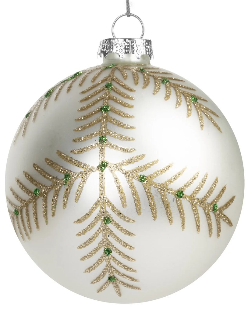 SKLENENÁ VIANOČNÁ BANKA NA STROMČEK SADA 4 KS (FI) 8CM BIELA