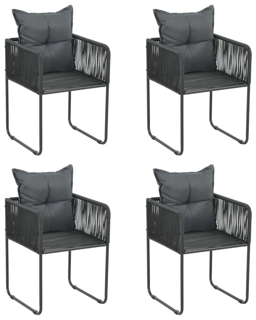 Vonkajšie stoličky 4 ks s vankúšmi polyratan čierne