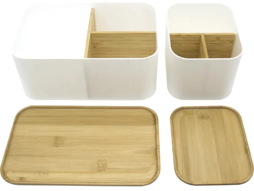 Goodhome Kozmetický organizér s bambusovými priehradkami a vekom, SENBOO 24x15x11