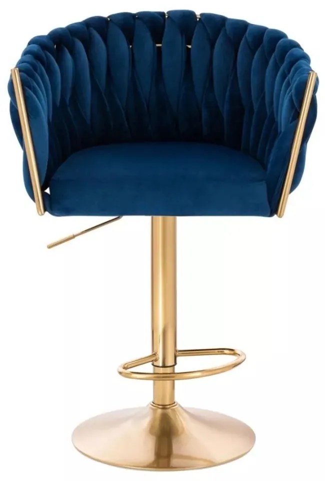 LuxuryForm DESIGN Barová stolička NORDEN VELUR na zlatom tanieri - modrá