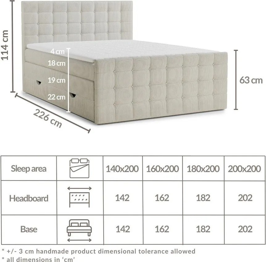 Sivá boxspring posteľ s úložným priestorom 180x200 cm Tasca – Maison de Rêve