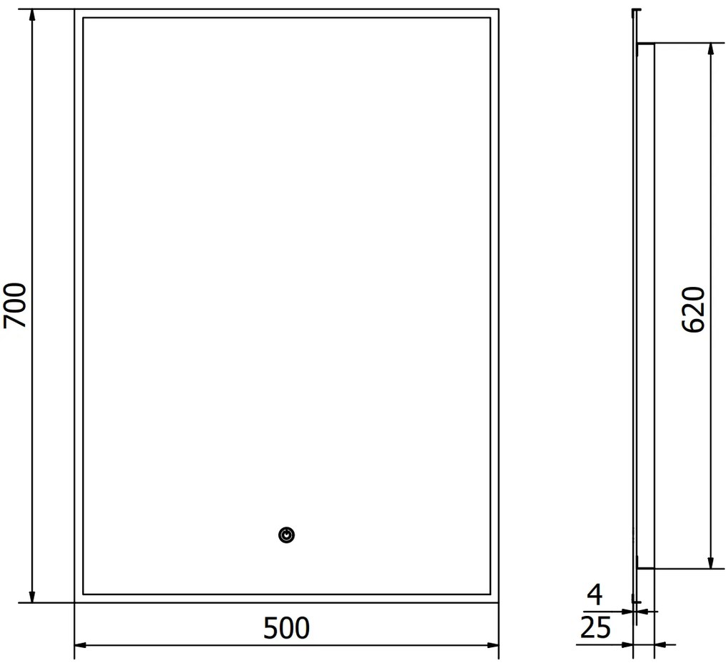 Mexen Erma, LED kúpeľňové zrkadlo s podsvietením a čiernym rámom 50x70 cm, 6000K, ochrana proti zahmlievaniu, 9814-050-070-611-70