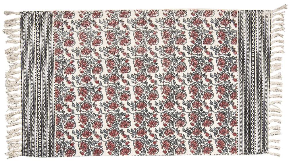 Červeno-zelený bavlnený koberec so kvetmi a strapcami - 70*120 cm
