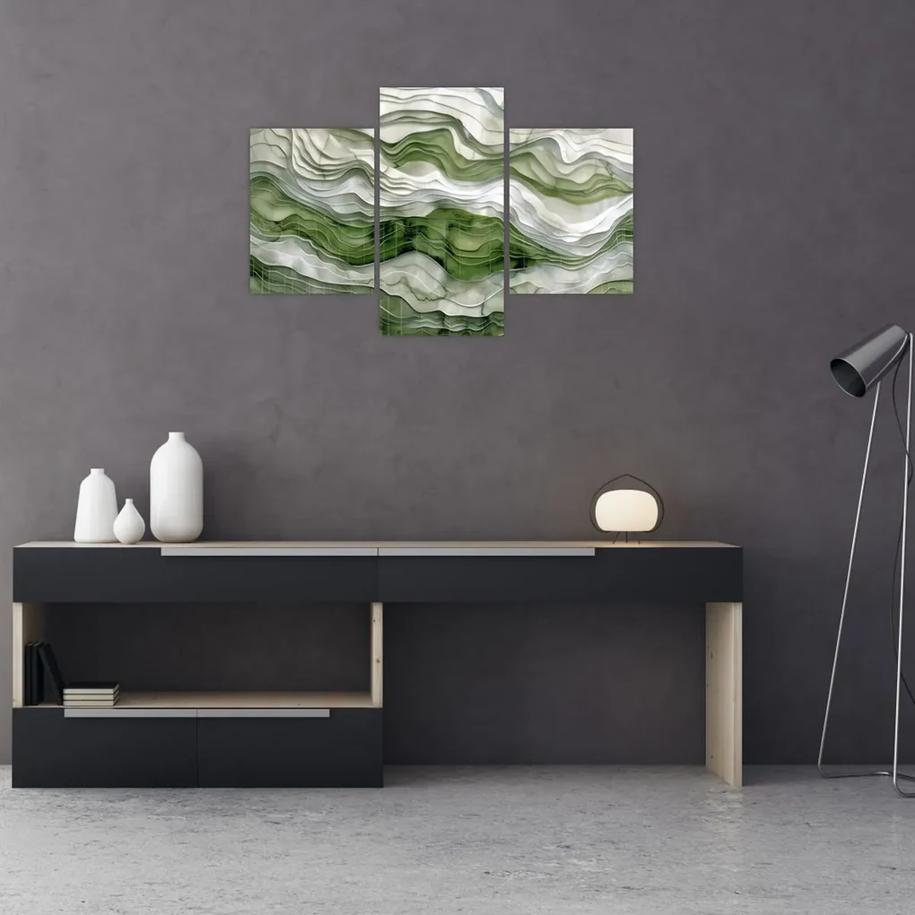Obraz - Zelenobiele vlnky (90x60 cm)