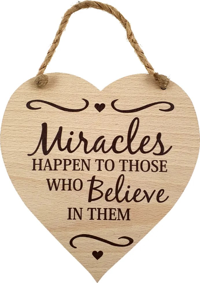 AMADEA Drevené srdce s textom Miracles happen to those.., masívne drevo, 16x15 cm