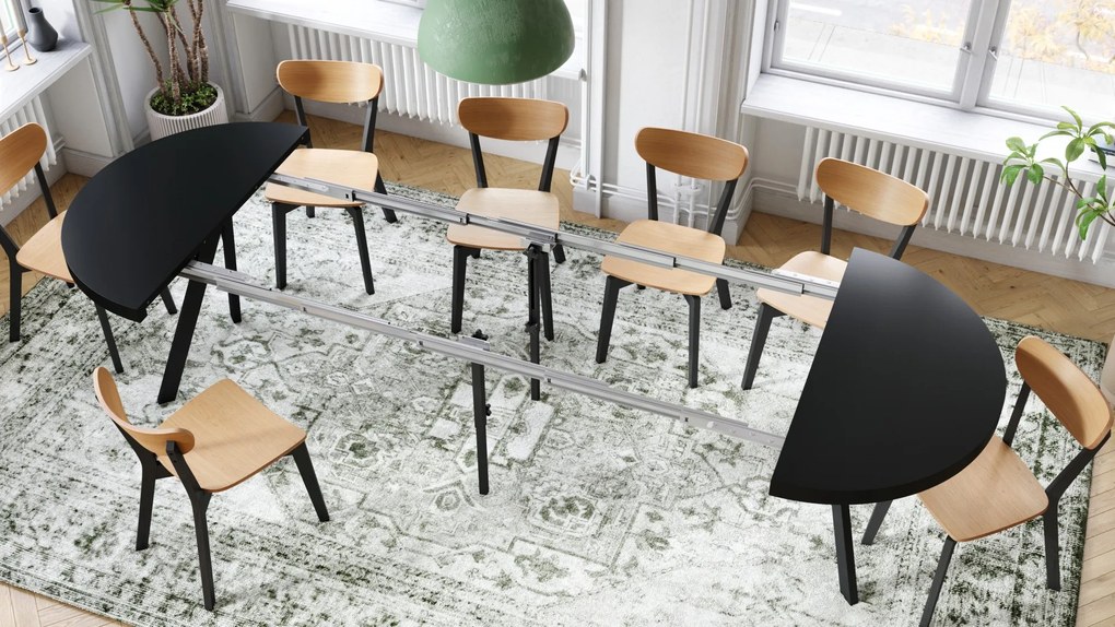 EXPANSO Čierny mat / čierne nohy - VEĽKÝ OKRÚHLY STÔL Ø110 ROZKLADACÍ AŽ DO 310 cm S NOHAMI Y LOFTOVÝ / INDUSTRIÁLNY