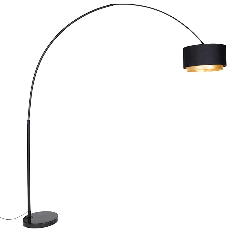 Moderná oblúková stojaca lampa čierna s dvojitým tienidlom čiernym so zlatom - XXL