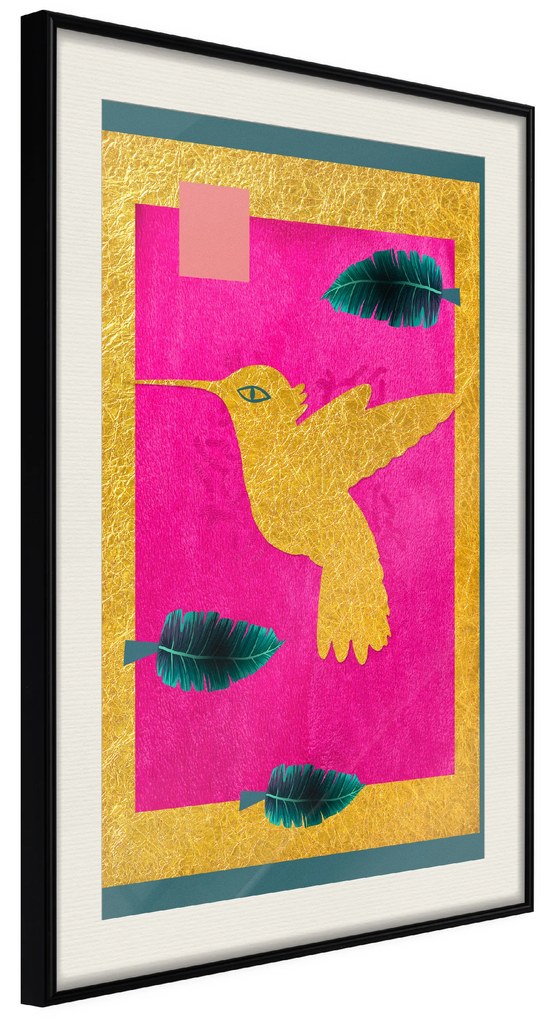 Artgeist Plagát - Golden Hummingbird [Poster] Veľkosť: 30x45, Verzia: Čierny rám s passe-partout
